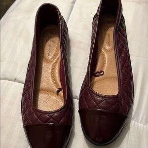 Time and Tru Quilted Cap Toe Flats in Burgundy
